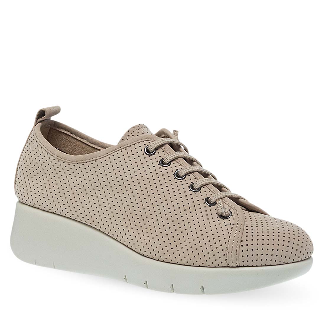 Flex & Go Γυναικείο Δερμάτινο Ανατομικό Sneaker Διάτρητο - Μπεζ | Made in Portugal10733032.E_1